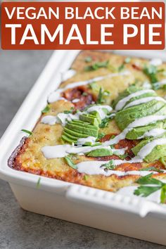 an image of a vegetarian black bean tamale pie