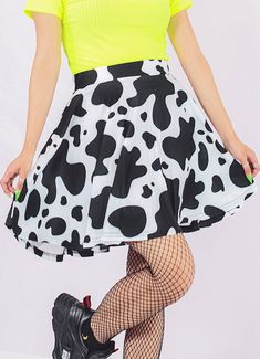 "Material: Polyester 88% , Spandex 12% Silky smooth fabric One Size XS-Large Waist 24\"-30\" Elastic Waist Band  Skirt Length: Aprox  17\"" Animal Print Skirts, Cow Aesthetic, Kidcore Clothing, Aesthetic Skirt, Cowgirl Skirt, Skirts Cute, Western Skirts, Print Skirts, Circle Skirts