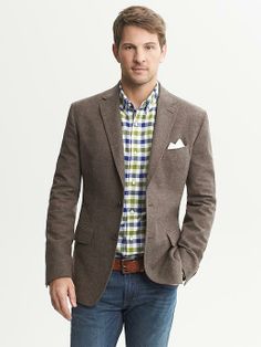 Tailored-Fit Brown Donegal Blazer from Banana Republic. Sport Coat With Jeans, Sport Coat And Jeans, Sports Coat And Jeans, Sport Coat Outfit, Mens Business Casual Outfits, Looks Jeans, Traje Casual, Elegante Casual, Mens Fashion Classy