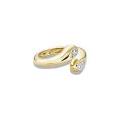 two gold rings with diamonds on them