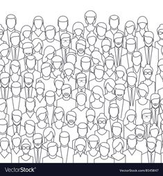 a large group of people standing together in the shape of a crowd, line drawing