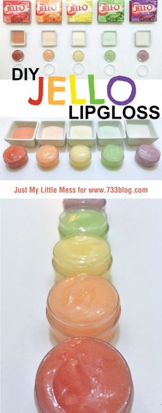 the different colors of jello are shown in this collage