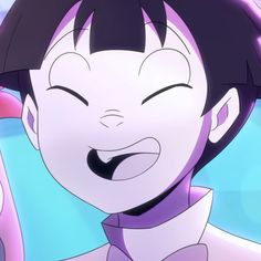 an animated image of a woman with her eyes closed and mouth wide open, smiling