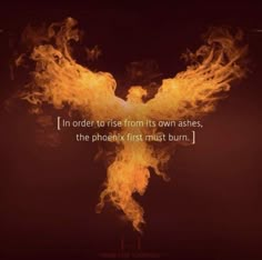 a fire bird with the words in order to rise from its own ashes, the phoknix first m must burn