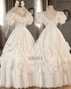 10% off now|Free shipping world-wide. Retro Princess Ballgown Satin Ruffled Wedding Dress with Bubble Sleeves at GemGrace. Click to learn our pro custom-made service for wedding dress, formal dress. View #BallGownWeddingDresses for more ideas. Victorian Ball Gown With Ruffles For Wedding, Victorian Ball Gown Wedding Dress With Ruffles, Victorian Ruffled Ball Gown For Wedding, Satin Victorian Ball Gown For Wedding, Ruffled Victorian Ball Gown Dress For Banquet, Ruffled Victorian Ball Gown For Banquet, Victorian Satin Dress With Ruffles For Wedding, Princess Style Fitted Wedding Dress With Ruffles, Satin Ball Gown With Ruffles