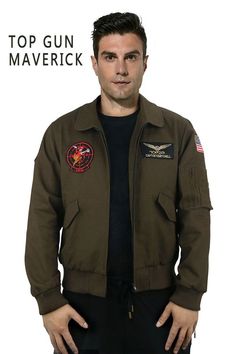 Fabric: 100% Cotton Including: One Jacket Color: Dark Green Gender: Male / Men Inventory: Make to order. The processing time is about 15-25 days. Pete Maverick Mitchell, Maverick Mitchell, Male Man, Fashion Top, Tom Cruise, Smart Shopping, Costume Party, Brown Color, Cosplay Costumes