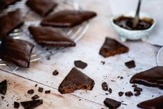 some pieces of chocolate are on a plate