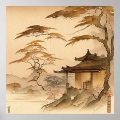 Japandi Art Painting, Japan Landscape Painting, Japanese Village Art, Japanese Scenery Art, Japanese Watercolor Art, Japanese Retro Art, Japan Ancient, Japanese Zen Art, Japan Scenery