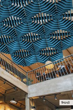 the ceiling is made up of many blue objects