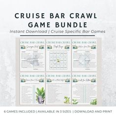 the cruise bar crawl game bundle includes four games, including two drinks and one menu