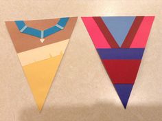 two pieces of paper that have been cut out to look like pennants with necklaces on them