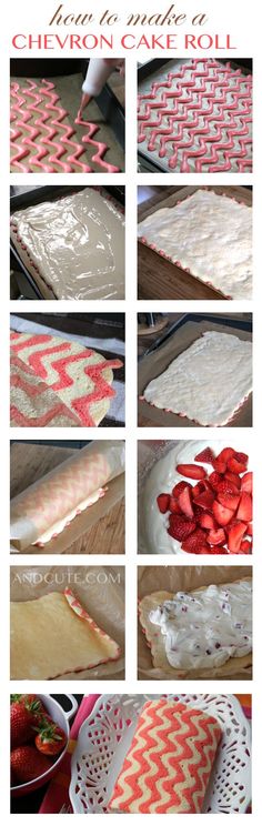 the process for making strawberry cheesecakes is shown in several different pictures, including strawberries