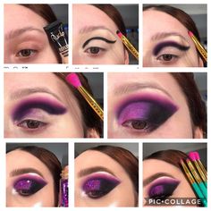 80s Eyeshadow Tutorial, Step By Step Purple Eyeshadow, Drag Eyeshadow, Drag Eyeshadow Tutorial, 80s Eye Makeup, Purple And Pink Eyeshadow Tutorial, Drag Makeup Purple, Eyeshadow Styles, Eyeshadow Step By Step