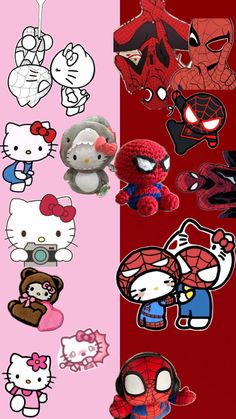 hello kitty stickers are on the same wallpaper as many other cartoon character characters