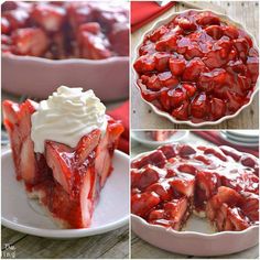 strawberry cheesecake with whipped cream on top and in the bottom, then topped with strawberries