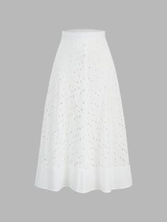 Eyelet Cotton Zippered Skirt – COMMENSE White Skirt Set, Two Piece Long Dress, Travel Attire, Mid Skirt, Cotton Midi Skirt, Zipper Skirt, Plain Style, Long Midi Dress, White Skirt