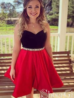 Strapless Beaded Homecoming Dresses Modest Short Quinceanera Dress ARD2379-SheerGirl Prom Dresses Short Red, Satin Prom Dress Short, Junior Prom Dresses Short, Homecoming Dresses Modest, Red Homecoming Dress, Party Dress Red, Sweetheart Homecoming Dress, Custom Made Prom Dress, Short Red Prom Dresses