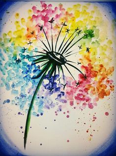 a dandelion painted with watercolors in the shape of a rainbow flower