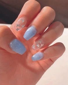 Nails For 10, Pastel Nail Art, Her Nails, Simple Acrylic Nails, Blue Nail, Acrylic Nails Coffin Short, Summer Acrylic Nails, Short Acrylic Nails Designs, Trim Nails