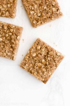 four squares of oatmeal on top of each other, with one square cut in half