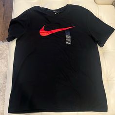 Red Swoop Nike Shirt 100 Percent Cotton Never Worn Excellent Condition Nike Red Tops For Streetwear, Red Nike Tops For Streetwear, Nike Red Graphic Tee Top, Nike Red Graphic Tee, Nike Black Casual Shirt, Shirts Nike, Nike Shirt, Nike Shirts, Nike Black