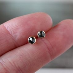 Salt and Pepper Diamond Stud Earrings, Rose Cut Black Diamonds and 14k Yellow Gold Crystal Point Jewelry, Male Jewelry, Black Diamond Earrings Studs, Architectural Jewelry, Soldered Jewelry, White Opal Earrings, Black Diamond Studs, Gold Diamond Studs, Wedding Day Jewelry