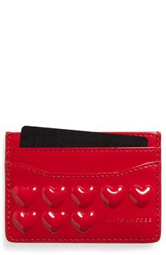 MARC BY MARC JACOBS MARC BY MARC JACOBS Embossed Heart Leather Card Case available at #Nordstrom Accessory Inspo, Heart Bag, Leather Card Case, Stationery Accessories, Clutch Pouch, Travel Wallets, Pocket Bag, Evening Clutch