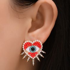 Evil Eye Earrings W/Rhinestones & Beads Never Worn Evil Eye Bra, Jewelry Evil Eye, Evil Eye Earrings, Flower Hair Accessories, Eye Earrings, Seamless Bra, Rhinestone Bead, Source Unknown, Beauty Bag