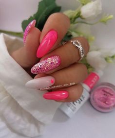 Barbie Pink Nails, Neon Pink Nails, Barbie Nails, Pink Chrome Nails, Art 2023, Pink Glitter Nails, Pink Manicure, Hot Pink Nails, Pink Nail Art