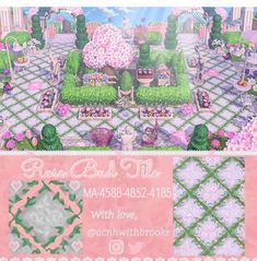 an image of a beautiful garden with pink flowers and green trees in the background, as well as text that reads rose bake tile