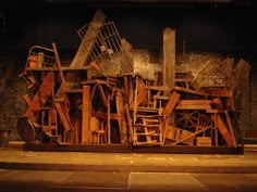 a pile of wooden crates sitting on top of a floor