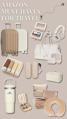 an advertisement for the amazon must haves for travel, including luggage and toiletries