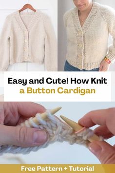 an easy and cute knitted cardigan pattern with instructions to make it in two different colors