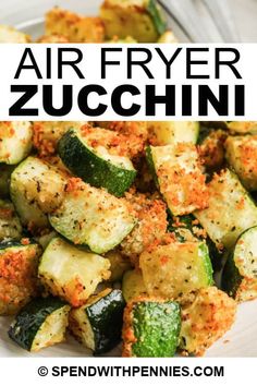 air fryer zucchini on a white plate