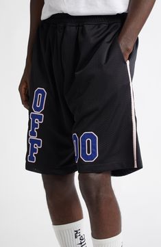 Color-pop logo appliqués bring high-scoring detail to basketball shorts made of breathable mesh and sized to hit at the knees for authenticity on and off the courts. 6" inseam; 27" leg opening; 14" front rise; 16" back rise (size Medium) Elastic waist Lined 100% polyester Machine wash, dry flat Made in Portugal Casual Basketball Shorts, Black Athletic Shorts For Basketball In Summer, Casual Basketball Athletic Shorts, Sporty Black Bottoms For Basketball, Casual Black Athletic Shorts For Basketball, Black Sporty Basketball Bottoms, Black Athletic Shorts For Basketball Season, Black Sportswear Bottoms For Basketball, Casual Cotton Athletic Shorts For Basketball