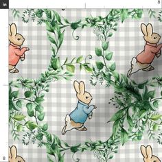 an image of rabbits and plants on a checkered background