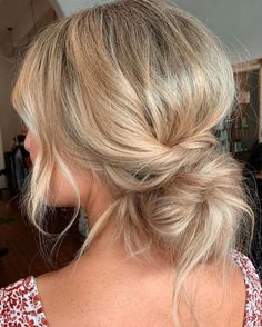 Wedding Guest Hairstyles High Updo, Bridesmaid Hairstyles Updo High, Loose Low Bun Bridesmaid Hair, Wedding Buns For Long Hair, Volume Low Bun Wedding, Low Updo Wedding Hair Blonde, Curtain Bangs Low Bun, Low Bun With Loose Pieces, Bridal Hair Low Bun Blonde