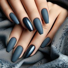 Grey Matte Nails, Teal Nails, Blue Acrylic Nails, Matte Nails Design, French Nail, Trendy Nail, Bold Patterns, Classy Nails