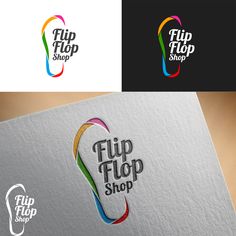 the logo for flip flop shop is designed with colorful lines and colors that are overlapping