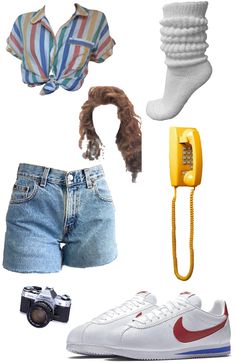 Retro Outfits Shorts, 80s Outfits For Summer, 90s Outfit Shorts, 80s Outfits Shorts, 80s Polyvore Outfits, 80s Summer Camp Aesthetic Outfits, Women’s 80s Outfit Ideas, 1980s Inspired Outfits, 80s Popular Girl Outfit