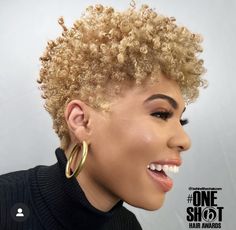 Natural Golden Blonde, Curly Mohawk, Tapered Natural Hair