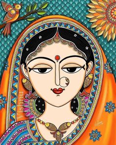 Rajasthan Folk Art, Folk Paintings Of India, Indian Folk Art Painting Madhubani, Indian Traditional Paintings Folk Art, Folk Painting Ideas, Indian Madhubani Art, India Folk Art, Mithila Painting Indian Folk Art, Mithila Painting Design