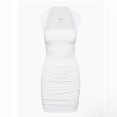 Contour Squareneck Ruched Mini Dress Xl Never Worn White Ruched Back Bodycon Dress For Spring, White Bodycon Dress With Ruched Back For Spring, White Summer Bodycon Dress With Ruched Back, White Ruched Halter Neck Bodycon Dress, White Stretch Mini Dress With Ruched Back, Ruched Mini Dress, Dress Xl, Xl Dress, Mini Dress