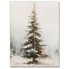 a painting of a pine tree in the snow