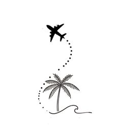 an airplane flying over a palm tree on a white background with the word air written below it