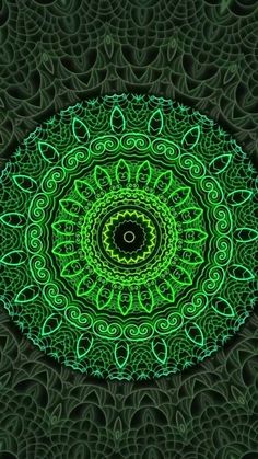 a green and black background with an intricate design