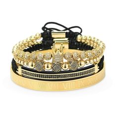 PRICES MAY VARY. ♛【Crown Bracelet】Crown is a very powerful symbol of authority and power, and it is the traditional form of headgear for monarchs such as kings, queens, prince, princess and emperors. Deities are also shown to wear crowns. This gorgeous jewelry gift is suitable for both women and men.Wonderful jewelry for couples. ♛【Royal King Crown Jewelry】High quality Fashion Luxury Crown Beaded Charm Bracelets for Women or Men.4pcs Set stacked bracelet, they were nicely put together. You can w Bracelets Luxury, Roman Numeral Bracelet, Crown King, Imperial Crown, Luxury Bracelet, Beads Bracelets, Bangles Style, Stone Studs, Bead Charm Bracelet