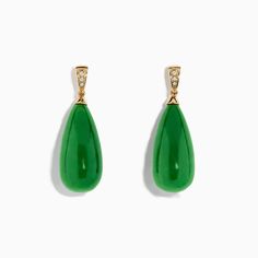 Effy 14K Yellow Gold Green Jade and Diamond Drop Earrings | effyjewelry.com Chinese Jewelry, Wedding Clothes, Effy Jewelry, Nice Style, Yellow Stone, Jewel Box, Diamond Drops, Diamond Drop Earrings, Green Jade