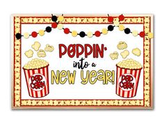 poppin'into a new year card with popcorn