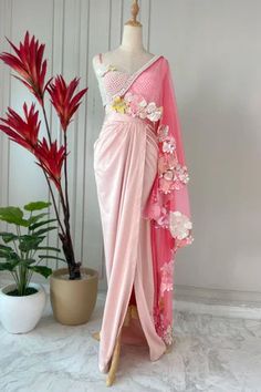 Shop for Riantas Coral Tulip Draped Skirt Set for Women Online at Aza Fashions Baju Kahwin, Coral Skirt, Trendy Outfits Indian, Outfits Indian, Draping Fashion, Outfits Woman, Saree Designs Party Wear, Indian Dresses Traditional, Traditional Indian Outfits